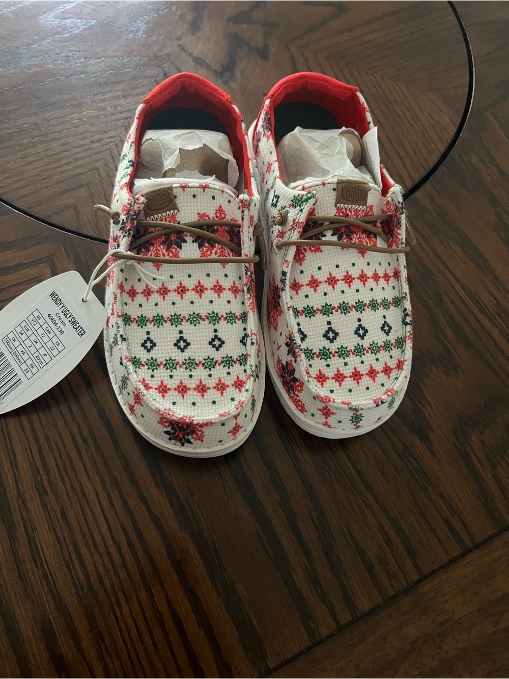 Hey Dude Wendy Y Ugly Sweater Fair Isle Cream Loafer Unisex Kids US 2 # 628